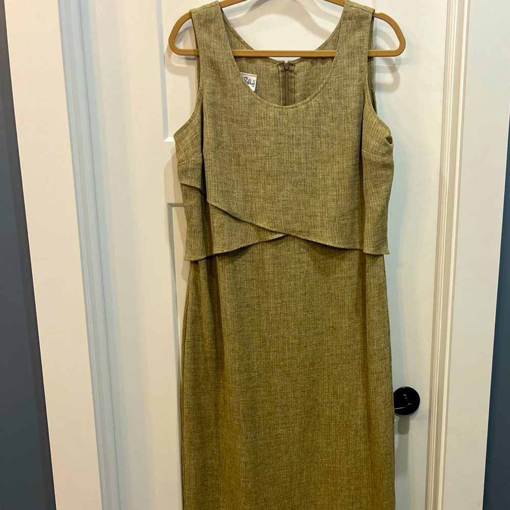 Joseph Ribkoff Women’s‎ Sleeveless Dress Tan Layered Front Long Maxi Size 14